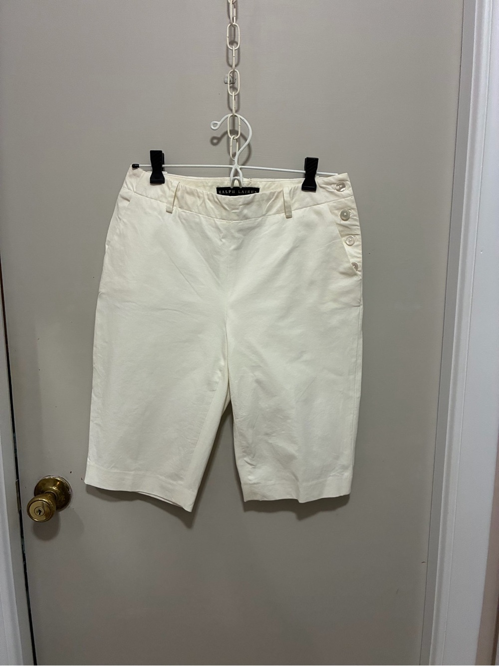 Ralph Lauren Off-White Bermuda Shorts with Side Buttons
